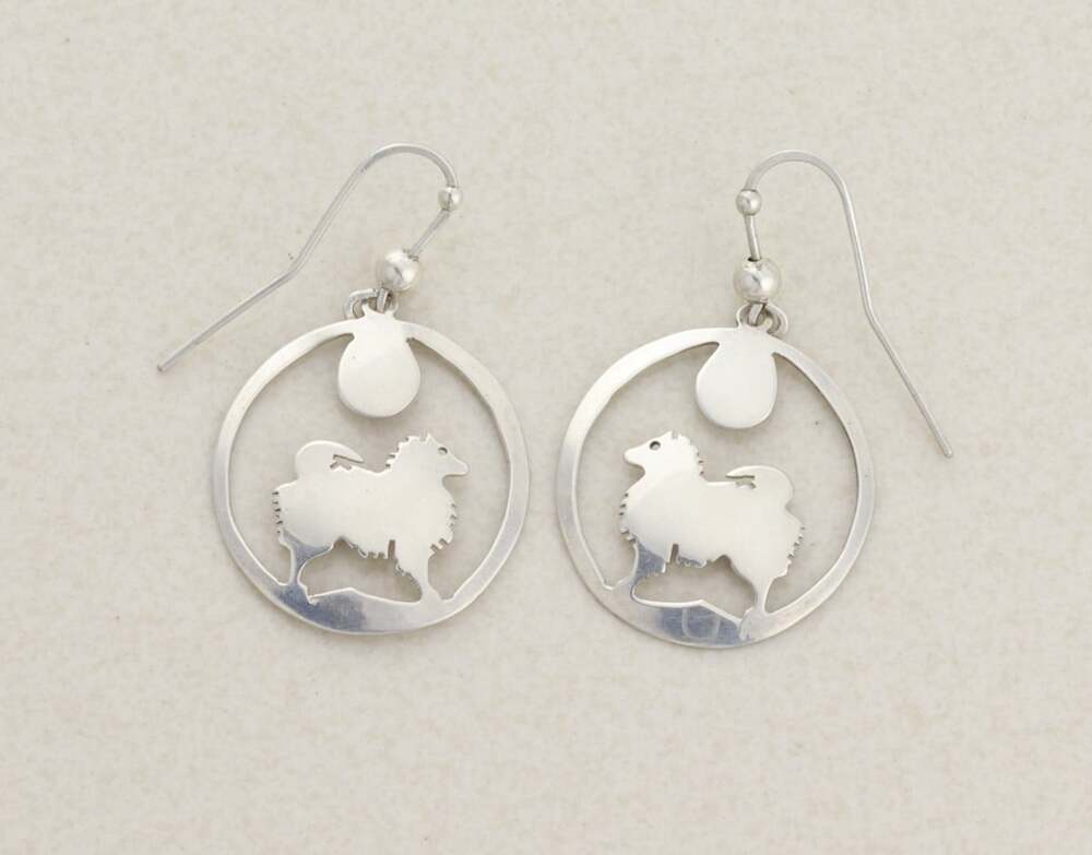 Sterling Silver Wolf & Moon Earrings Dangle Drop 1 3/4" x 1"